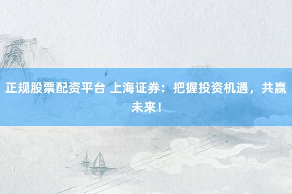 正规股票配资平台 上海证券：把握投资机遇，共赢未来！