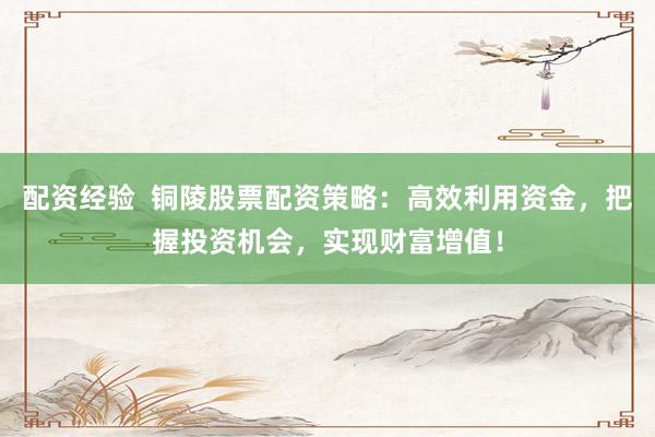 配资经验  铜陵股票配资策略：高效利用资金，把握投资机会，实现财富增值！