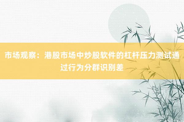 市场观察：港股市场中炒股软件的杠杆压力测试通过行为分群识别差