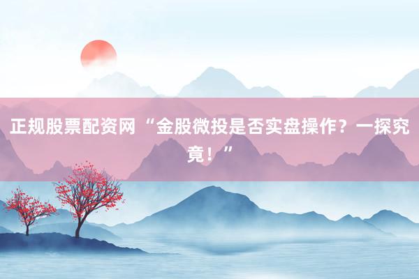 正规股票配资网 “金股微投是否实盘操作？一探究竟！”